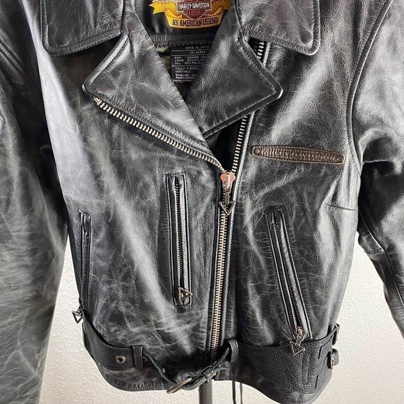 Harley Davidson Distressed Leather Moto Jacket SZ M - Picture 4 of 9